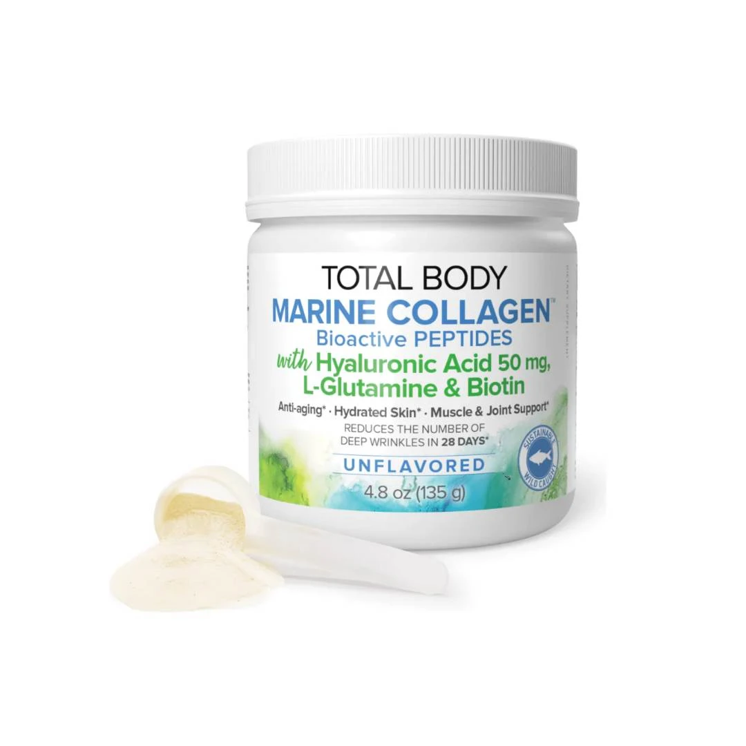 Natural Factors Total Body Marine Collagen 135 g; Riblji Kolagen Neutralnog Ukusa sa Hijaluronskom Kiselinom, Biotinom i Glutaminom