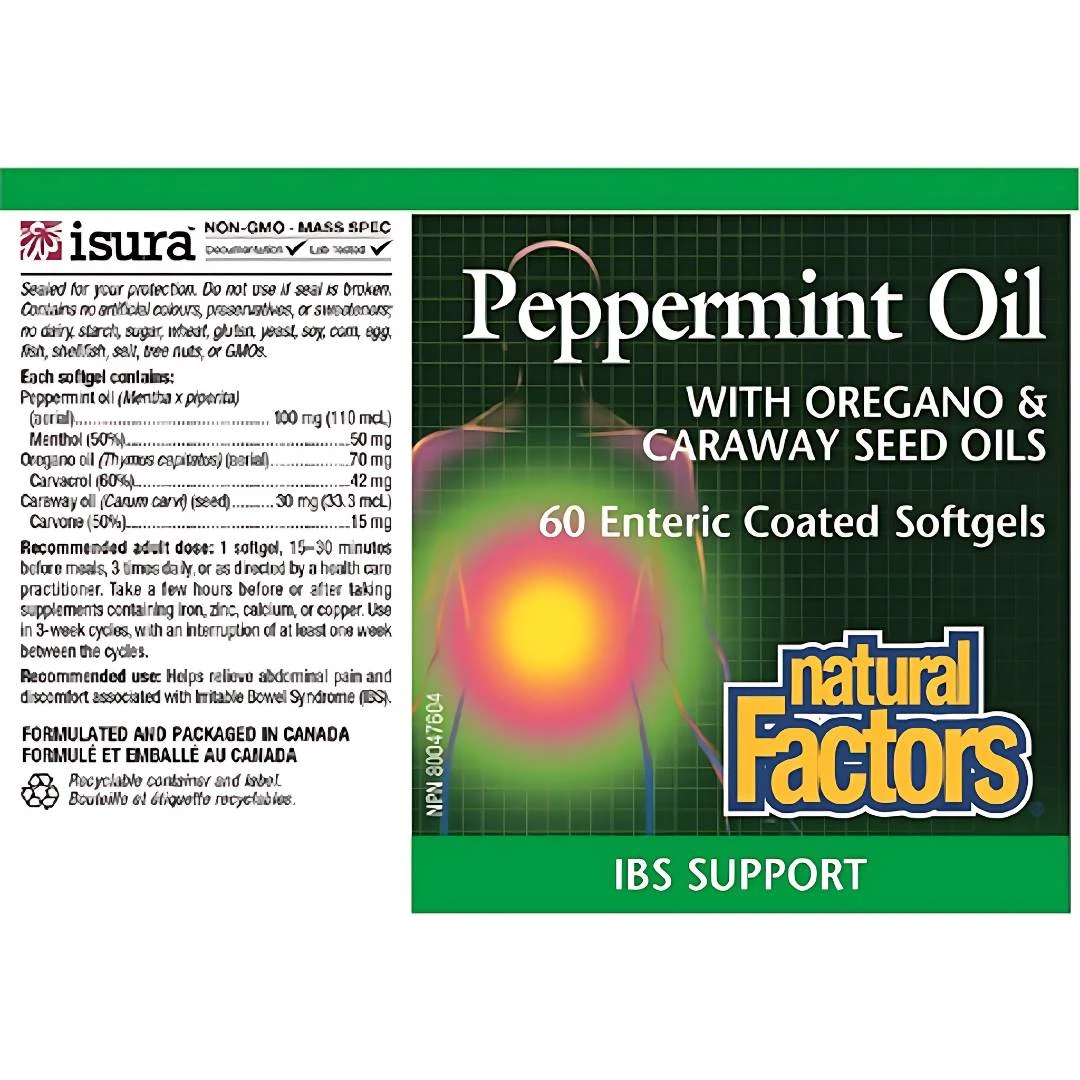 Natural Factors Peppermint Oil with Oregano & Caraway Seed Oils Ulje Peperminta sa Uljem Origana i Kima 60 Gastrorezistentnih Kapsula