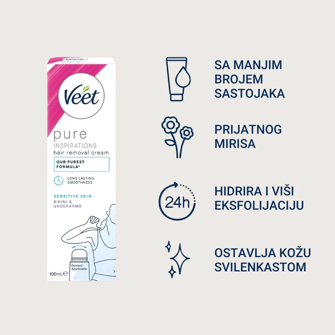 Veet Krema za Depilaciju Prepona, Pazuha, Kolena i Laktova BIKINI za Osetljivu Kožu 100 mL