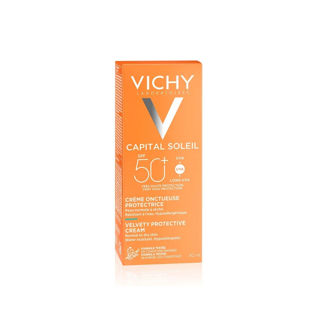 VICHY CAPITAL SOLEIL Baršunasta Krema za Lepši Izgled Kože sa SPF50+ za Normalnu i Suvu Kožu 50 mL