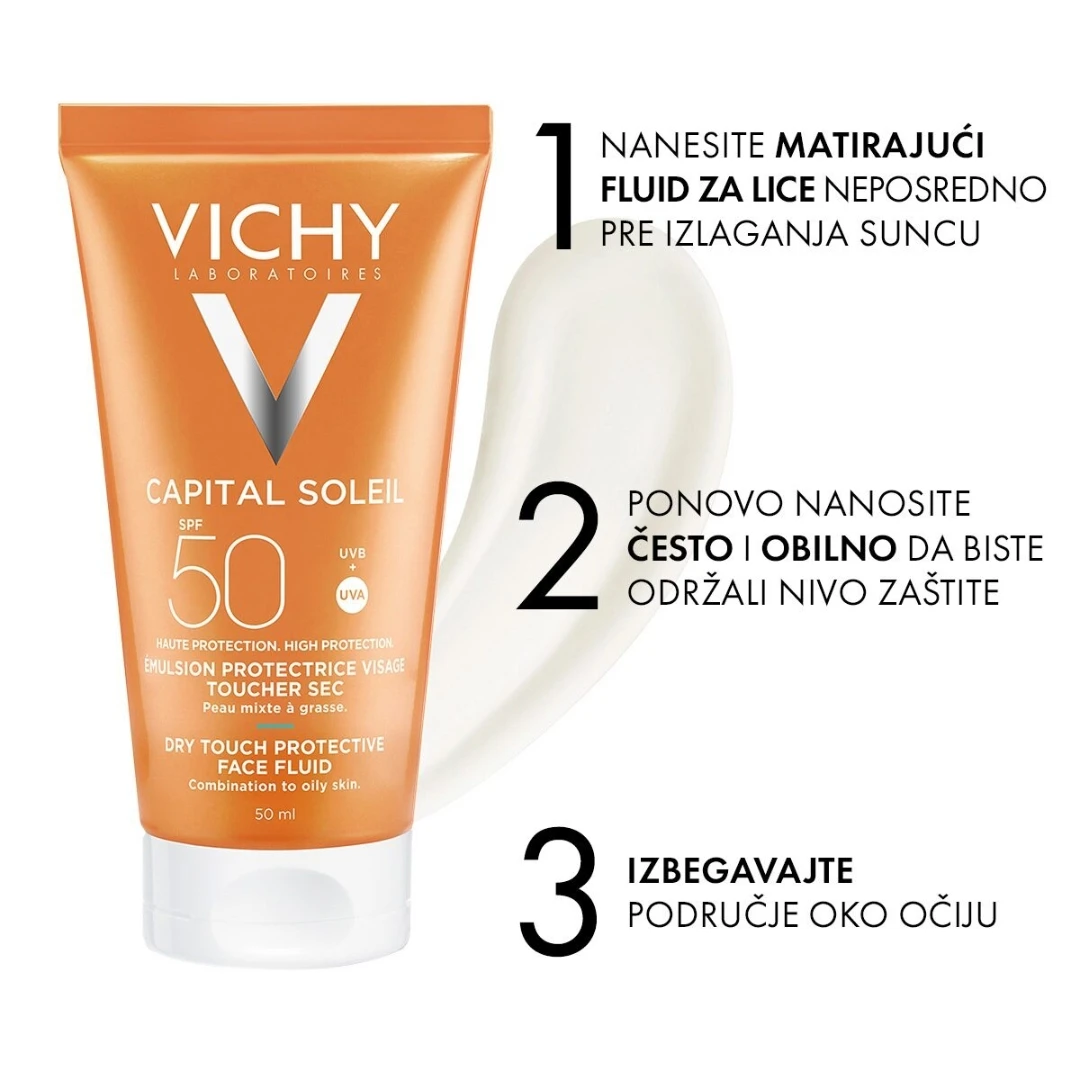 VICHY CAPITAL SOLEIL Dry Touch Fluid za Mat Efekat SPF50 za Masnu Kožu Lica 50 mL