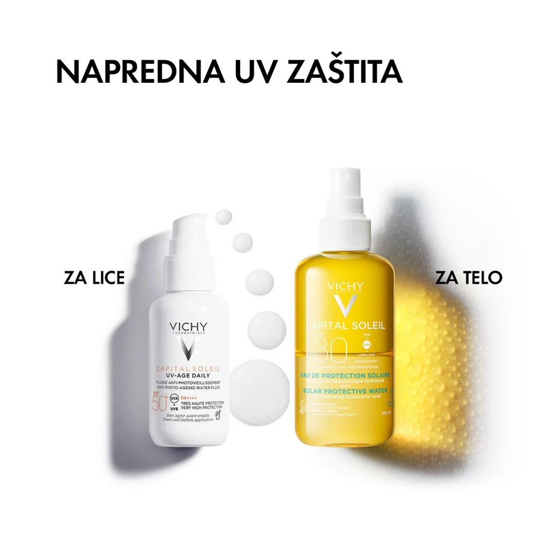 VICHY CAPITAL SOLEIL Hidratantna Solarna Zaštitna Vodica sa Hijaluronom i E Vitaminom SPF30 Sprej 200 mL