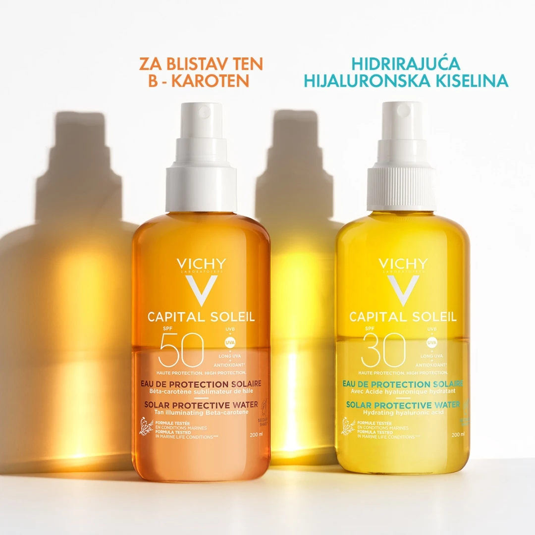 VICHY CAPITAL SOLEIL Hidratantna Solarna Zaštitna Vodica sa Hijaluronom i E Vitaminom SPF30 Sprej 200 mL