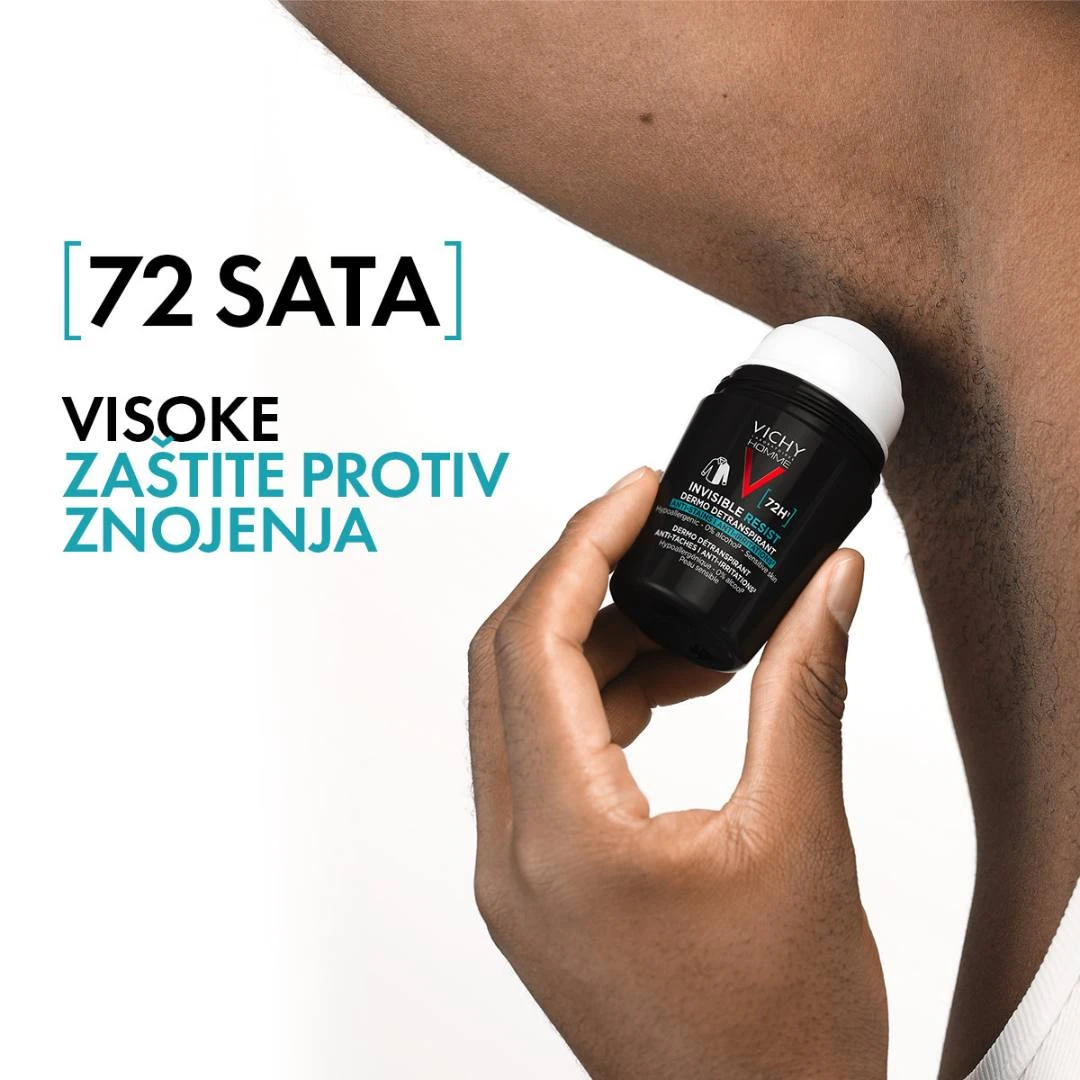 VICHY HOMME INVISIBLE RESIST Antiperspirant Roll-on za Zaštitu od Znojenja do 72h, bez Alkohola, Ne Ostavlja Tragove 50 mL