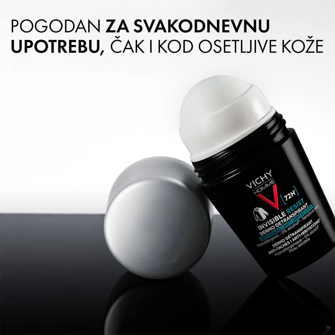 VICHY HOMME INVISIBLE RESIST Antiperspirant Roll-on za Zaštitu od Znojenja do 72h, bez Alkohola, Ne Ostavlja Tragove 50 mL