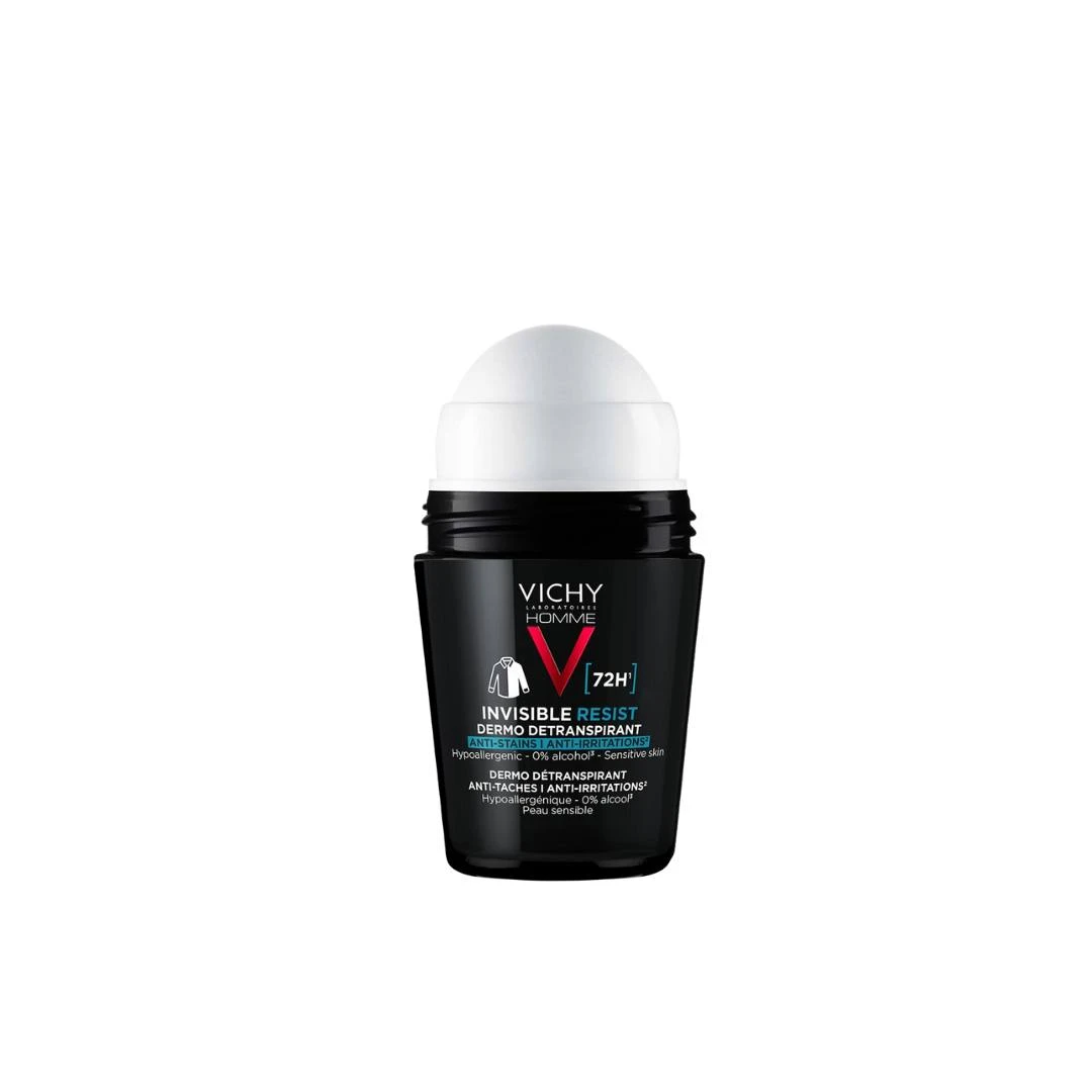 VICHY HOMME INVISIBLE RESIST Antiperspirant Roll-on za Zaštitu od Znojenja do 72h, bez Alkohola, Ne Ostavlja Tragove 50 mL